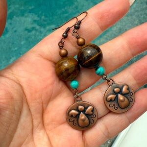 Copper & Tigers Eye Quartz Dangle Earrings